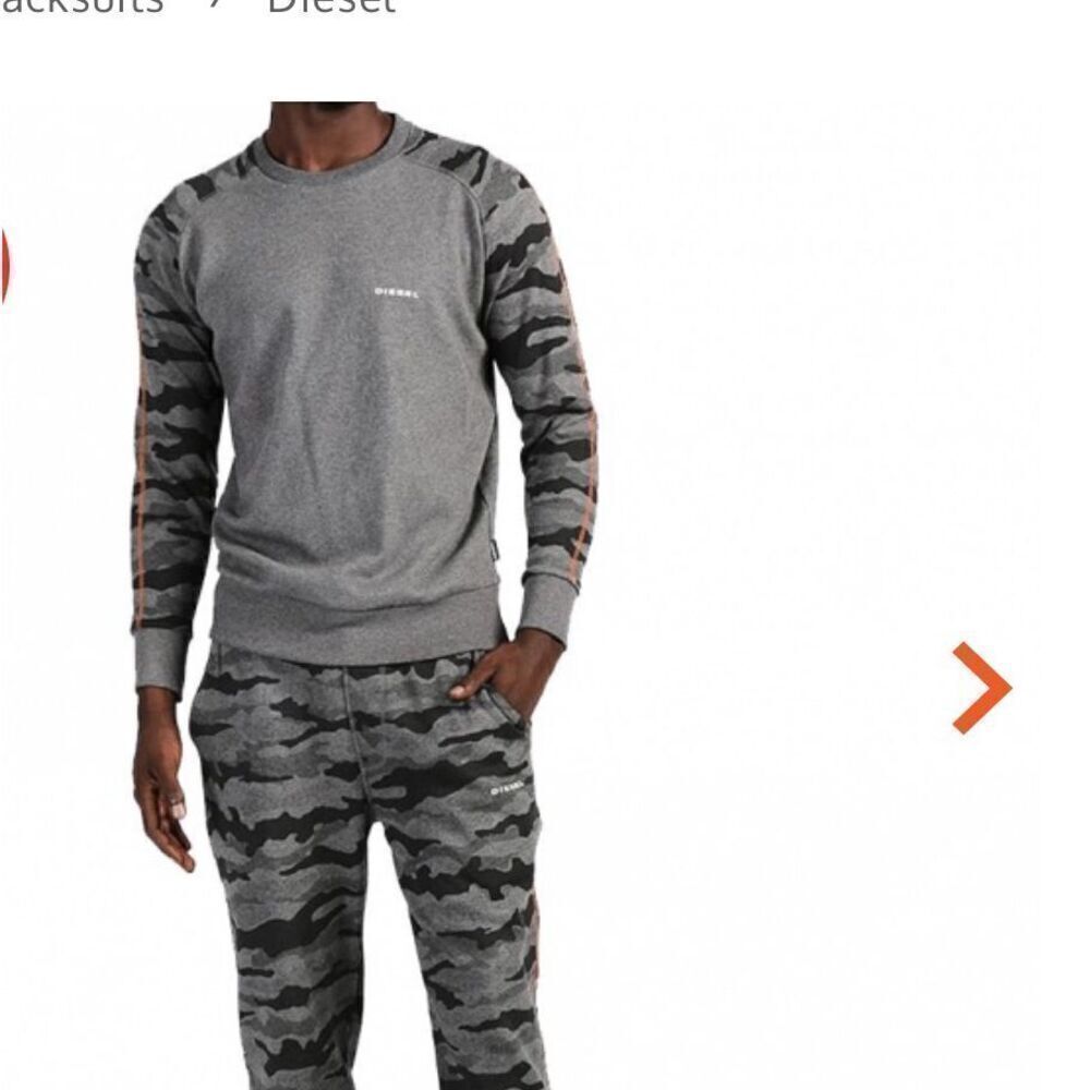 Diesel Casey Peter Crew Neck Tracksuit Grey Camo Large EU Medium M US Sweatshirt